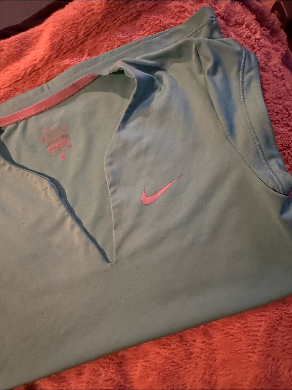 Nike Women's Teal Short Sleeve Tee with Pink Swoosh